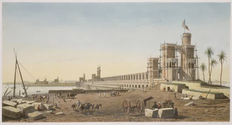 La Diga sul Nilo, la costruzione della Diga di Aswan, inciso da Philippe Benoist e Eugene Ciceri